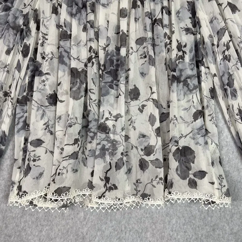 Zimmermann White Grey Floral Havoc Picot Silk Long Sleeve Blouse Size 3 - Picture 4 of 9